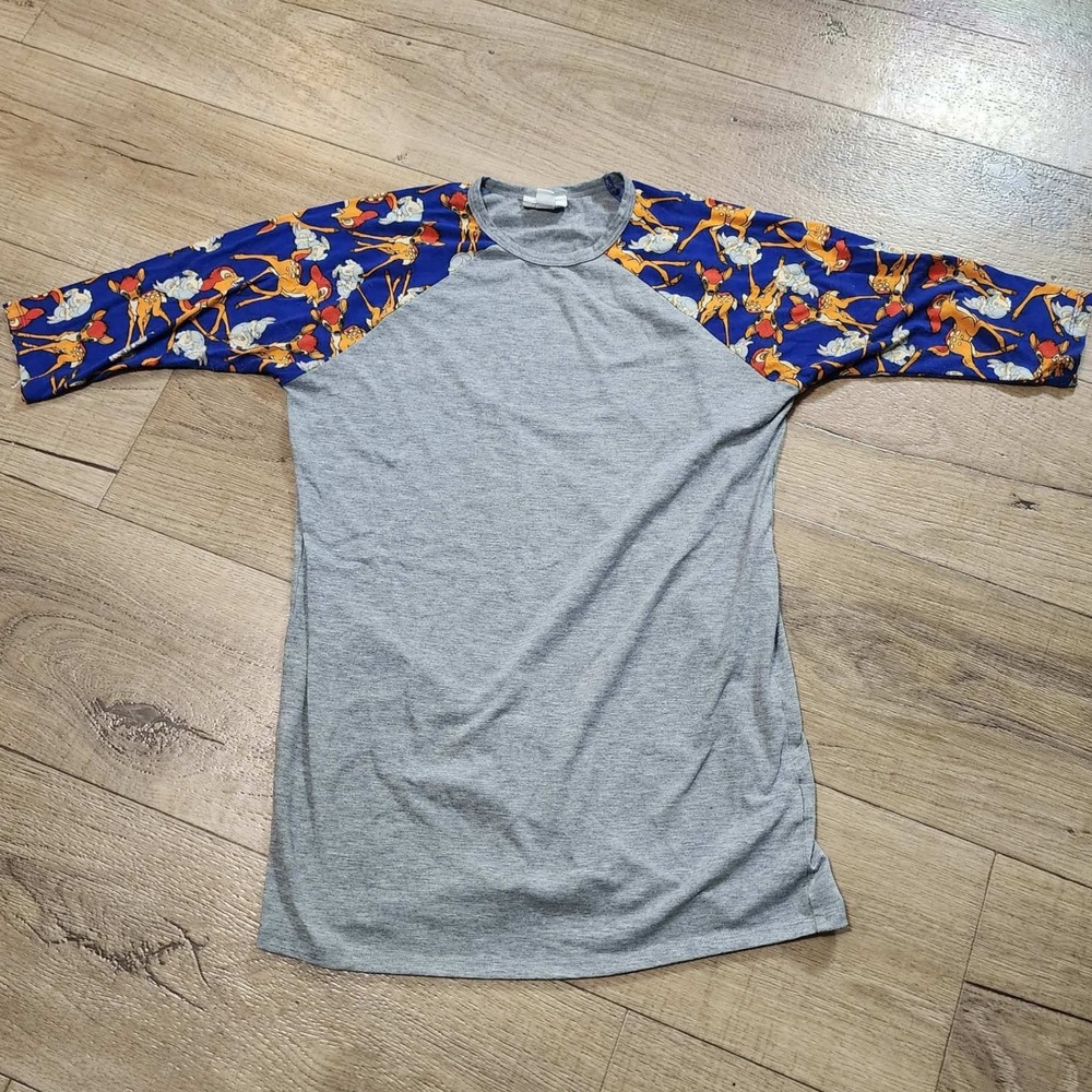 LuLaRoe Disney Bambi Thumper Raglan Tee Gray Blue 3/4 Sleeve Size 14